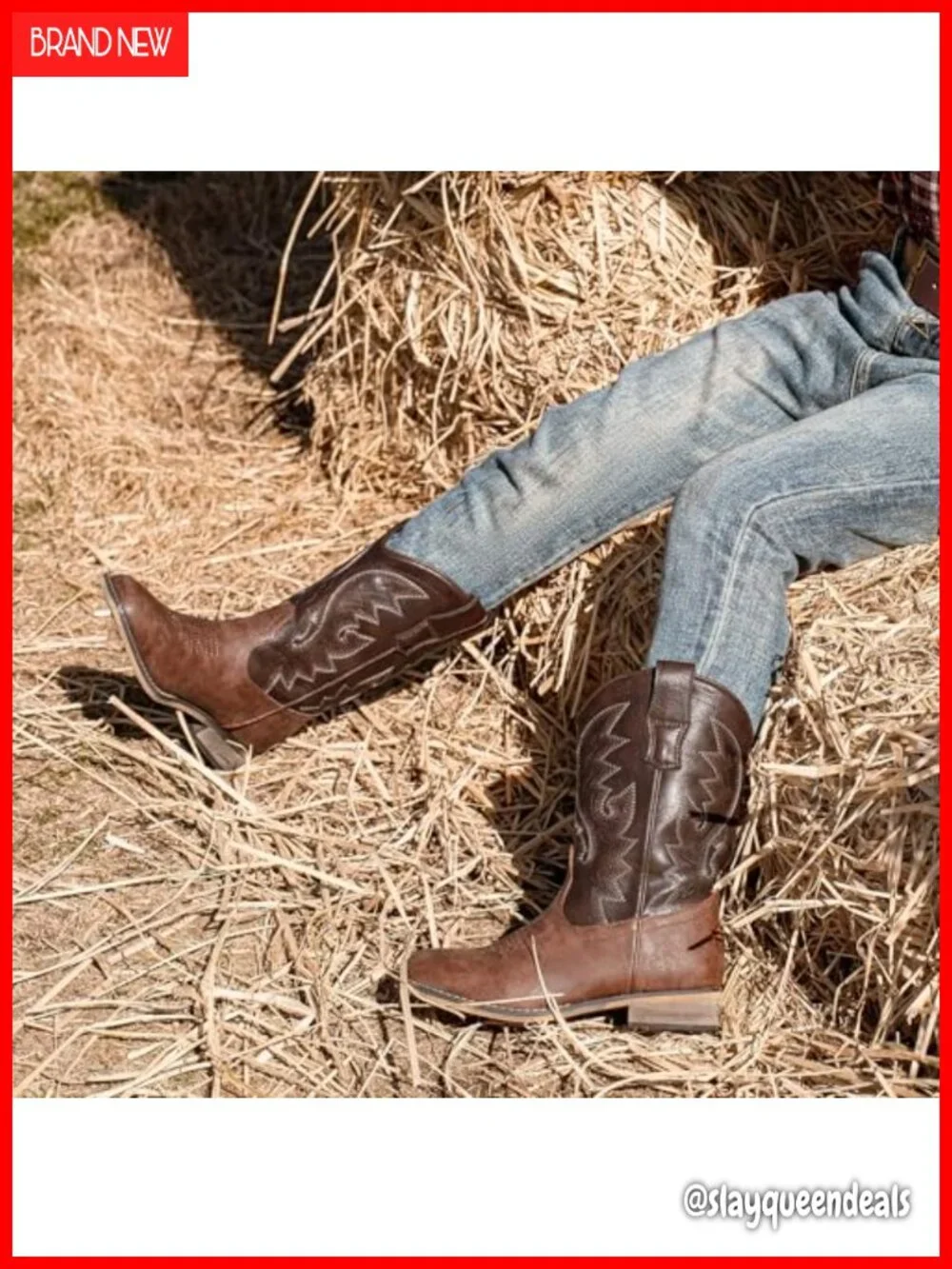 Boys Western Cowboy Boots Pull-On Square Toe Durable Kids